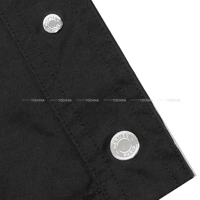 [Pre-loved] HERMES Long sleeve shirt Button Caleche Logo embroidery #34 Noir (Black) Cotton100% #34[LIKE NEW][Authentic]