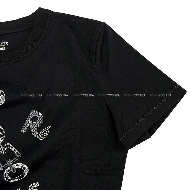 [Pre-loved] 2023 AW HERMES Short sleeve t shirt Do Re Boucles #40 Noir (Black) Cotton100% 40[LIKE NEW][Authentic]