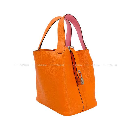 HERMES Handbag Picotin Lock 18 PM Eclat Orange Minium/Rose Azalee Taurillon Clemence/Veau Swift Silver HW Stamp W[BRAND NEW][Authentic]