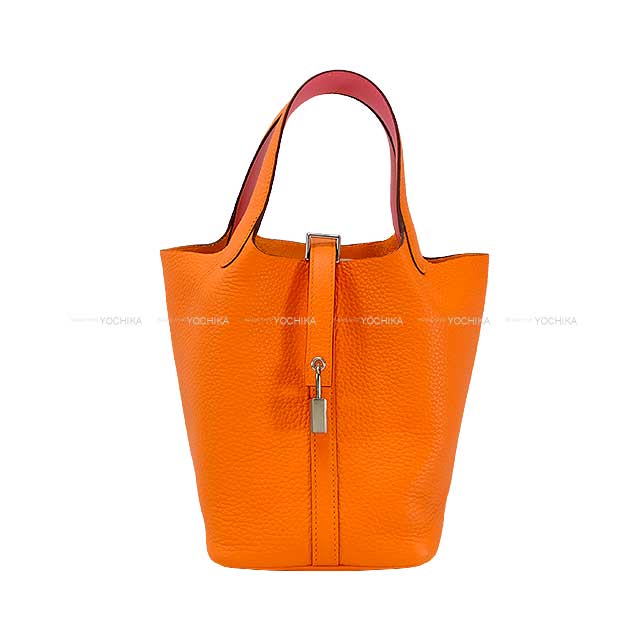 HERMES Handbag Picotin Lock 18 PM Eclat Orange Minium/Rose Azalee Taurillon Clemence/Veau Swift Silver HW Stamp W[BRAND NEW][Authentic]