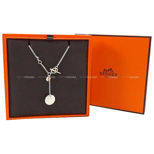 [Pre-loved] HERMES necklace Pendant Ex-Libris PM Logocharm Silver925 /Pinkgold[LIKE NEW][Authentic]