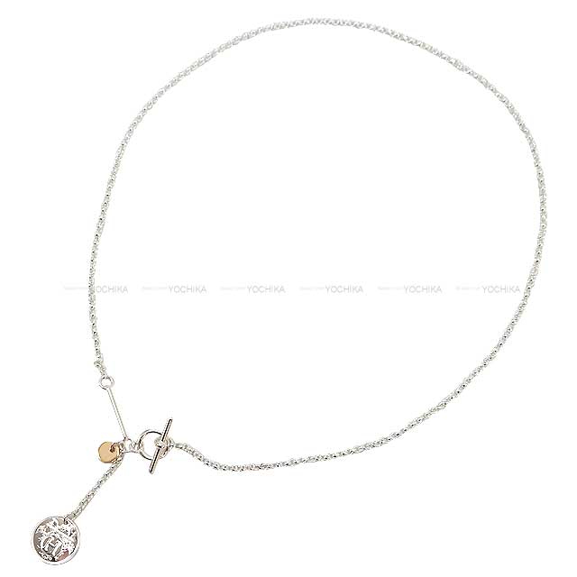 [Pre-loved] HERMES necklace Pendant Ex-Libris PM Logocharm Silver925 /Pinkgold[LIKE NEW][Authentic]