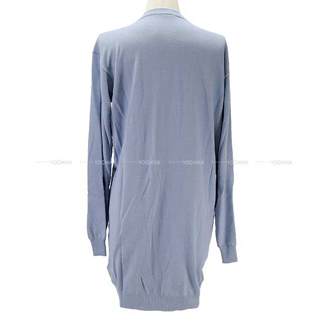 [Pre-loved] HERMES Cardigan Ladies Long Vneck Embroidery Bleugray Cashmere50% / Silk50% 38[LIKE NEW][Authentic]