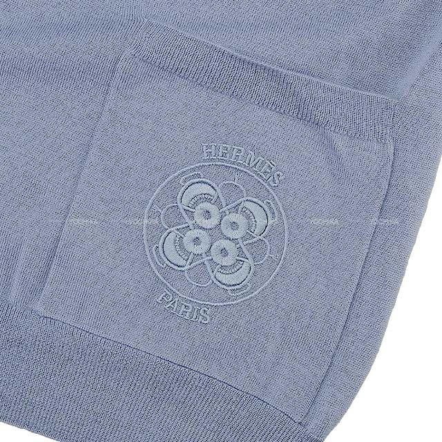 [Pre-loved] HERMES Cardigan Ladies Long Vneck Embroidery Bleugray Cashmere50% / Silk50% 38[LIKE NEW][Authentic]