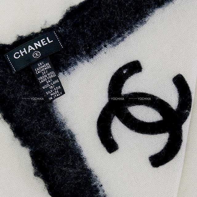 [Pre-loved] CHANEL Stall COCO mark Bicolor Blanc (White)/Noir (Black) Cashmere/Silk/Wool[USED SA][Authentic]