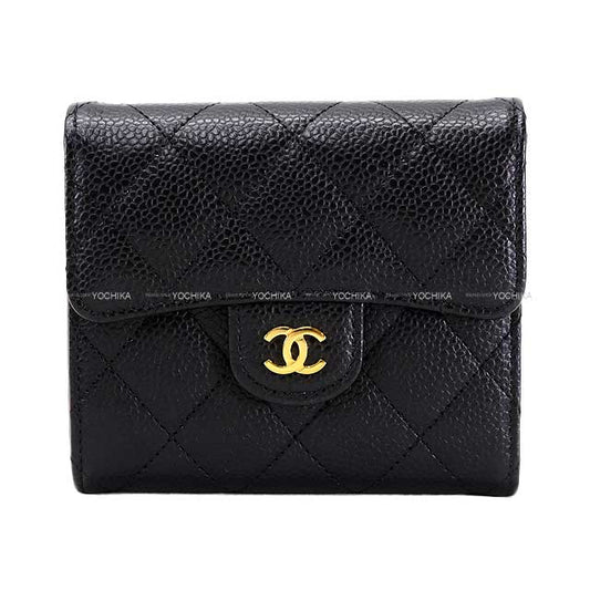 CHANEL Tri-fold wallet Classic Matelasse COCO with Coin Case Small Flap Black/Bordeaux Graind Calf(Caviarskin) Gold HW AP0231[EXCELLENT][Authentic]