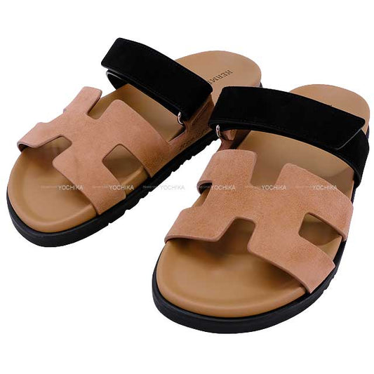 2023 AW HERMES sandals Ladies Chypre Rose Perle/Black Calf/Chevre 38 38[EXCELLENT][Authentic]