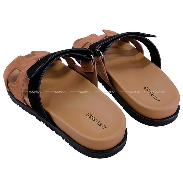 2023 AW HERMES sandals Ladies Chypre Rose Perle/Black Calf/Chevre 38 38[EXCELLENT][Authentic]