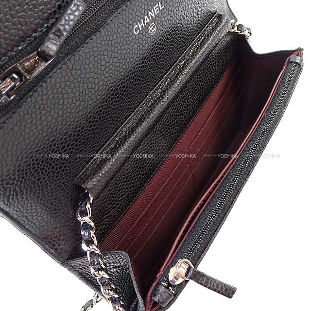 [Pre-loved] CHANEL Chain wallet Coco mark Matelasse Shoulder bag Noir (Black)/Bordeaux Graind Calf(Caviarskin) Silver HW A33814[USED SA][Authentic]