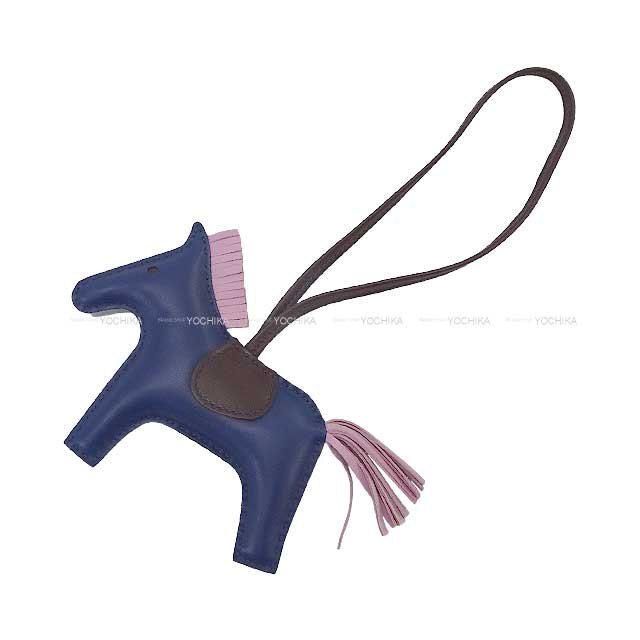 HERMES bag charm Rodeo MM Bleu Saphir/Mauve sylvestre/Rouge Sellier Agneau Milo/Veau Swift Stamp U[ALMOST NEW][Authentic]