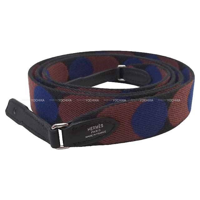 HERMES shoulder strap Bandouliere 25mm 105cm Bandouliere 25mm 110cm for To go series Flipperball Noir (Black)/Bleu Saphir Toile/Swift Silver HW Stamp Z[EXCELLENT][Authentic]