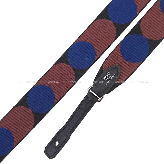 HERMES shoulder strap Bandouliere 25mm 105cm Bandouliere 25mm 110cm for To go series Flipperball Noir (Black)/Bleu Saphir Toile/Swift Silver HW Stamp Z[EXCELLENT][Authentic]