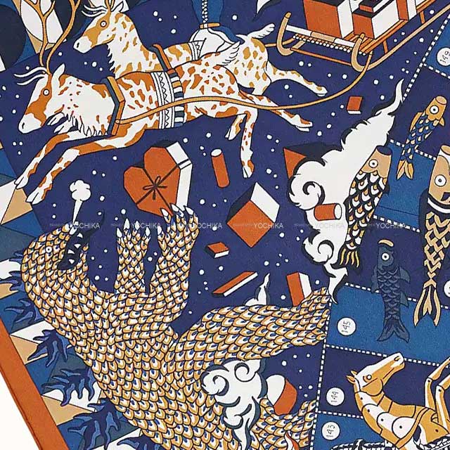 2021 AW HERMES scarf Carre 70 L'Epopee d'Hermes Caramel/Marine