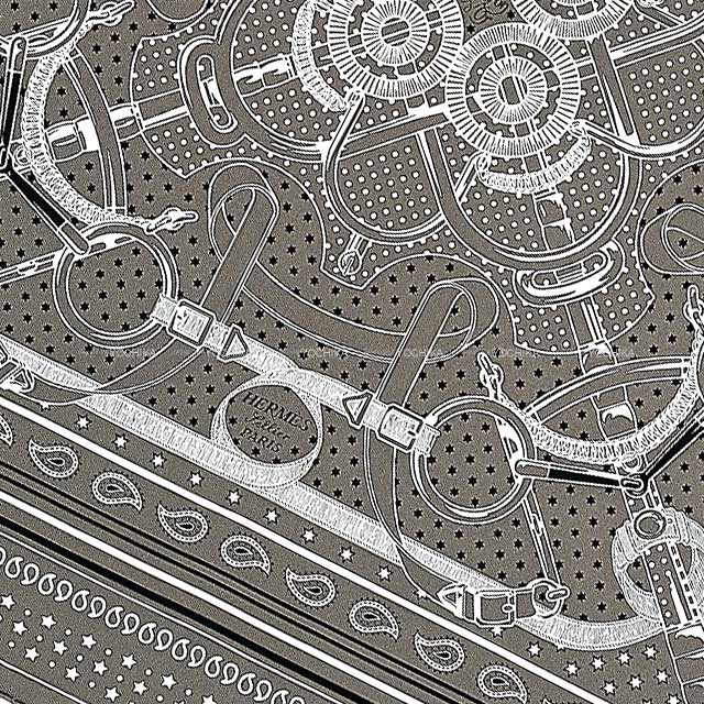 HERMES scarf Carre 70 Eperon d'Or Bandana Gris Taupe/Black(Noir)/White(Blanc) Silk100%[BRAND NEW][Authentic]