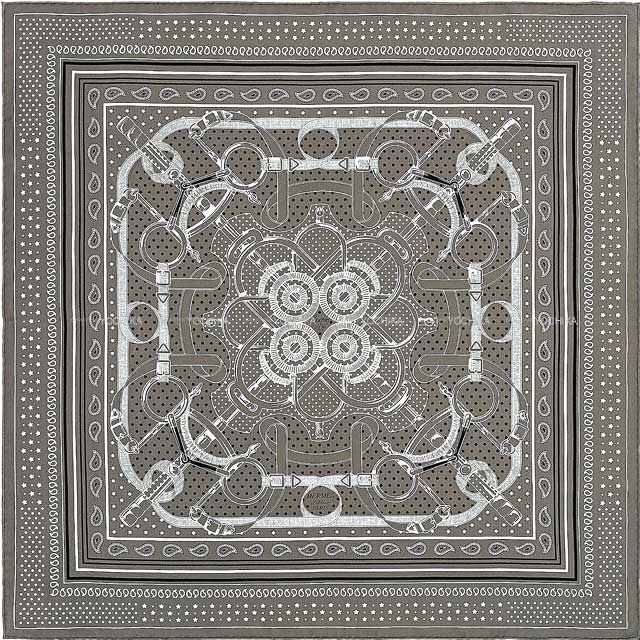 HERMES scarf Carre 70 Eperon d'Or Bandana Gris Taupe/Black(Noir)/White(Blanc) Silk100%[BRAND NEW][Authentic]