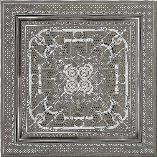 HERMES scarf Carre 70 Eperon d'Or Bandana Gris Taupe/Black(Noir)/White(Blanc) Silk100%[BRAND NEW][Authentic]