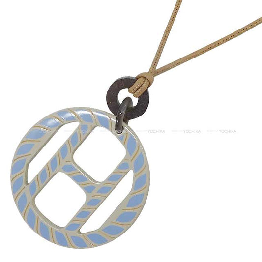 HERMES necklace H Equipe Nautic Lumiere Pendant Sesami/Blanc (White)/Blue Buffalo Horn[EXCELLENT][Authentic]