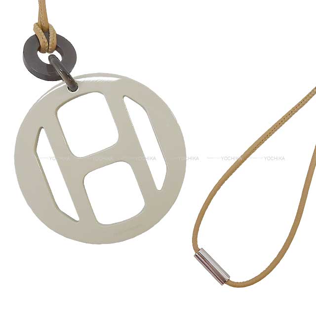 HERMES necklace H Equipe Nautic Lumiere Pendant Sesami/Blanc (White)/Blue Buffalo Horn[EXCELLENT][Authentic]