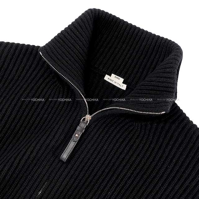 2022AW HERMES Knit Ladies Blouson H logo pocket over knit zip up Noir (Black) Wool/Lambskin 36 Silver HW[EXCELLENT][Authentic]