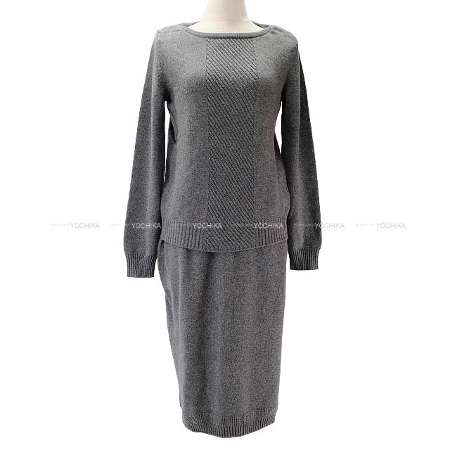 HERMES setup Ladies set up knit with charm Grey Cashmere100% Silver HW[EXCELLENT][Authentic]