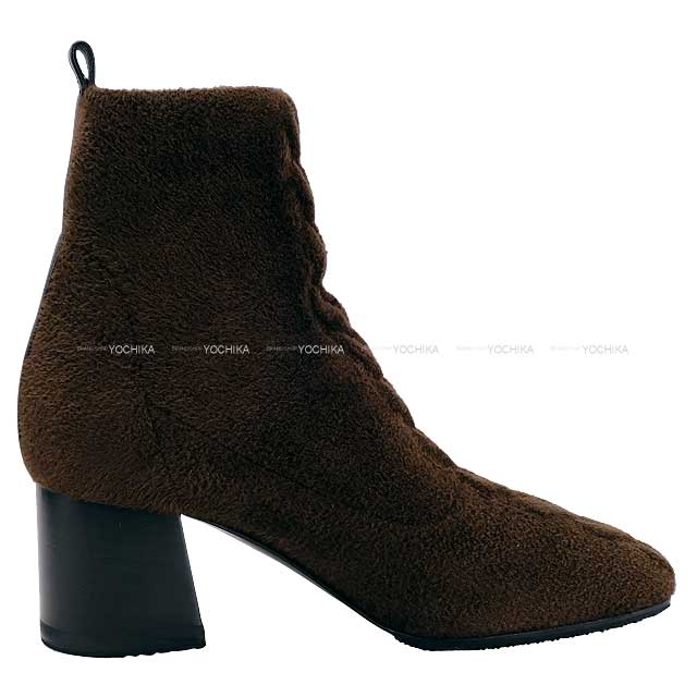 HERMES boots Short Boots Volver 60 Chestnut/Black Chenille knit/Calfskin ＃36[EXCELLENT][Authentic]