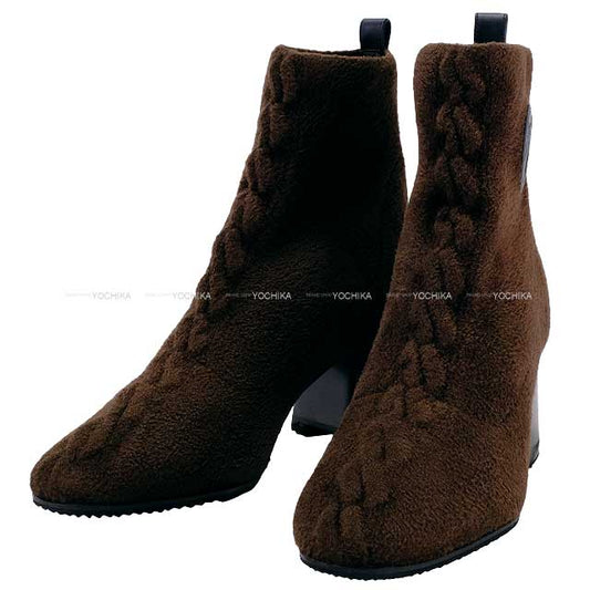 HERMES boots Short Boots Volver 60 Chestnut/Black Chenille knit/Calfskin ＃36[EXCELLENT][Authentic]