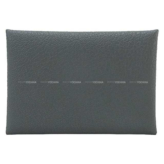 HERMES card holder Calvi Duo Verso Gris Misty/Noir (Black) Chevre Myzore Silver HW Stamp W[BRAND NEW][Authentic]