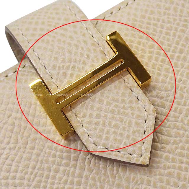 HERMES Bi-fold wallet Bearn Compact Verso  Craie/Gold Ever Grain Gold HW Stamp B[EXCELLENT][Authentic]