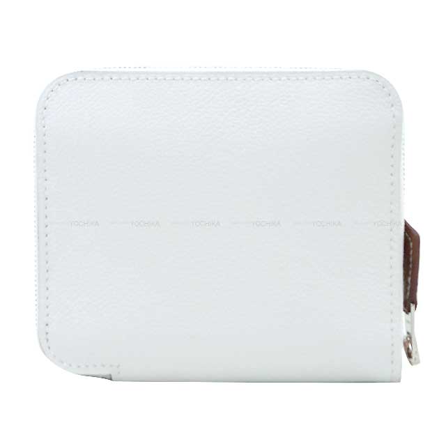 HERMES Bi-fold wallet Azap Silk'in Compact Wild New White/Capucine/Bleu Zephyr Veau Tadelakt/Volynka Russia Leather/Silk Silver HW Stamp B[BRAND NEW][Authentic]