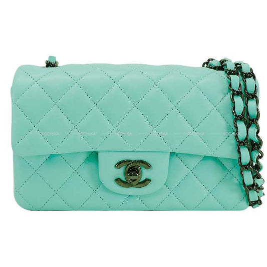 CHANEL Shoulder bag Mini Matelasse 20 Chain COCO Mark Turquoise Lambskin Black HW A69900[BRAND NEW][Authentic]