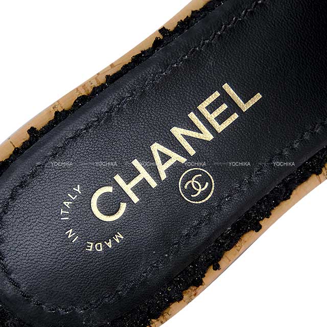 [Pre-loved] CHANEL sandals Chain Logo Tweed #36 Noir (Black) #36 G34826[LIKE NEW][Authentic]