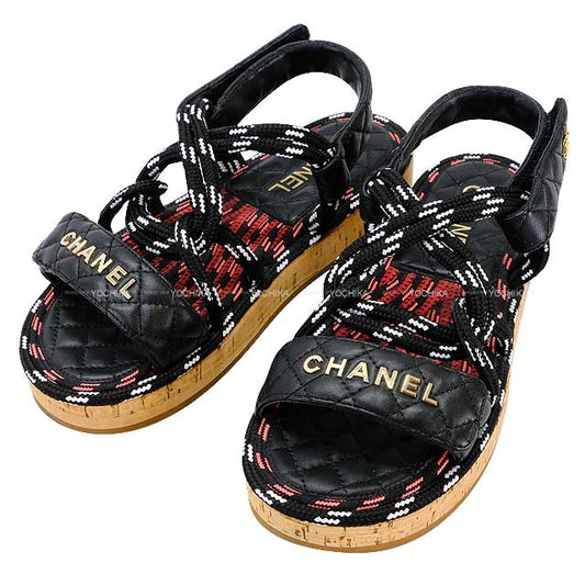 [Pre-loved] CHANEL sandals Logo Strap Coad Matelasse Sports #37 Noir (Black) #37 Gold HW G34602[LIKE NEW][Authentic]