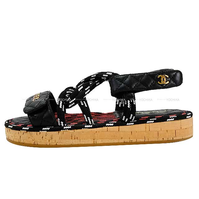 [Pre-loved] CHANEL sandals Logo Strap Coad Matelasse Sports #37 Noir (Black) #37 Gold HW G34602[LIKE NEW][Authentic]