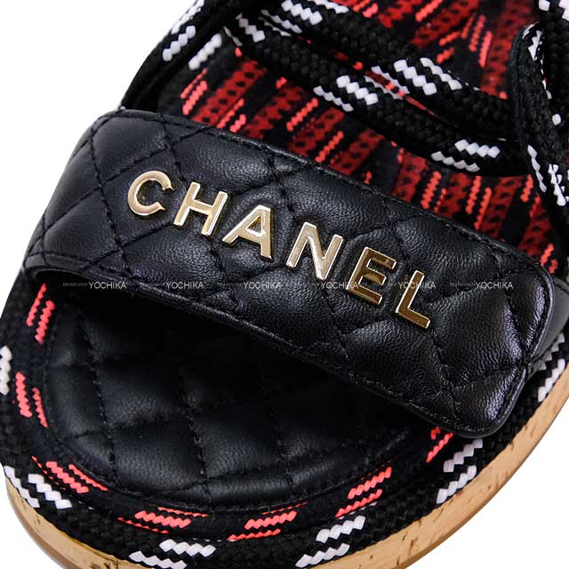 [Pre-loved] CHANEL sandals Logo Strap Coad Matelasse Sports #37 Noir (Black) #37 Gold HW G34602[LIKE NEW][Authentic]