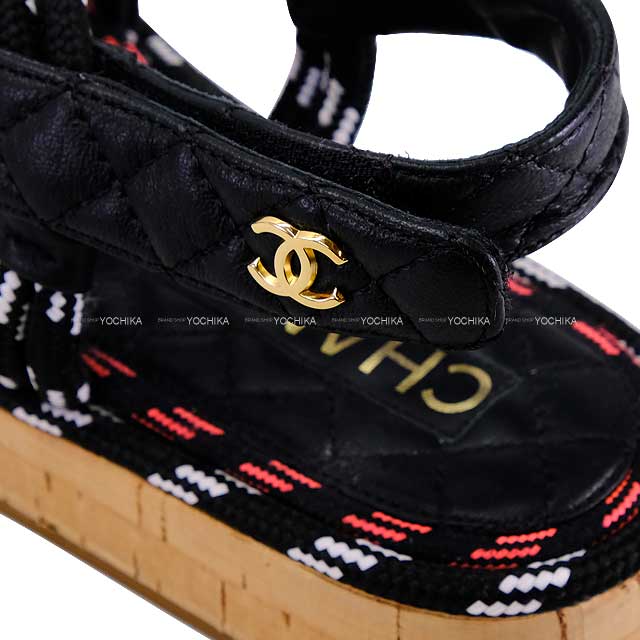 [Pre-loved] CHANEL sandals Logo Strap Coad Matelasse Sports #37 Noir (Black) #37 Gold HW G34602[LIKE NEW][Authentic]