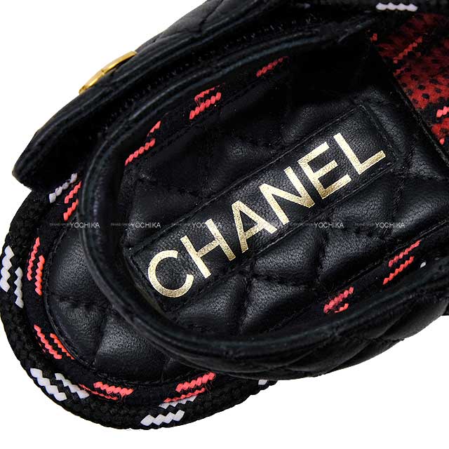 [Pre-loved] CHANEL sandals Logo Strap Coad Matelasse Sports #37 Noir (Black) #37 Gold HW G34602[LIKE NEW][Authentic]