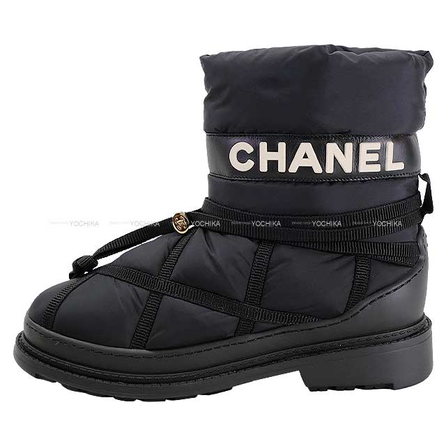 CHANEL boots Shearling Nylon COCO Mark Boa Snow #37 Noir (Black) Nylon/Boa #37 G35342[EXCELLENT][Authentic]