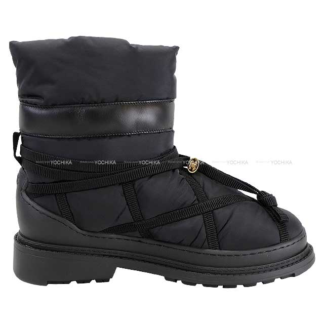 CHANEL boots Shearling Nylon COCO Mark Boa Snow #37 Noir (Black) Nylon/Boa #37 G35342[EXCELLENT][Authentic]