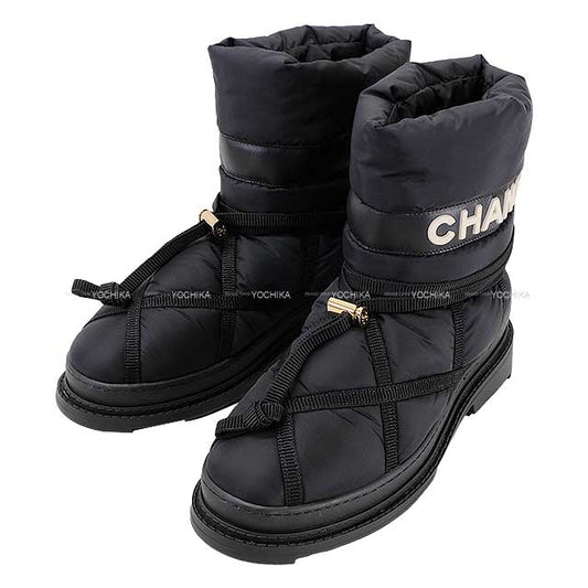 CHANEL boots Shearling Nylon COCO Mark Boa Snow #37 Noir (Black) Nylon/Boa #37 G35342[EXCELLENT][Authentic]