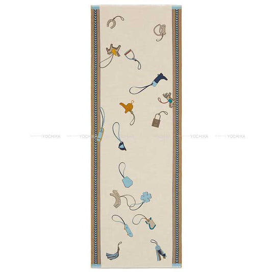 2023 SS HERMES scarf Et Gris Gris rectangle Escharpe Gris/Natural/Ciel/Jaune Cashmere/Silk[EXCELLENT][Authentic]