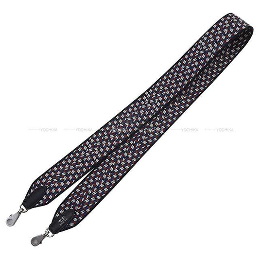 HERMES shoulder strap Bandouliere 50mm 105cm Sangles Zigzag Noir (Black)/Blanc (White)/Deep Blue Toile/Veau Swift Silver HW Stamp W[BRAND NEW][Authentic]