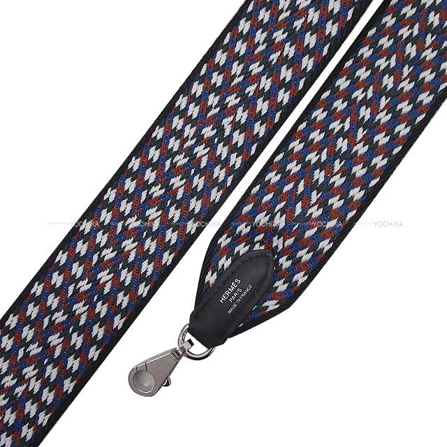 HERMES shoulder strap Bandouliere 50mm 105cm Sangles Zigzag Noir (Black)/Blanc (White)/Deep Blue Toile/Veau Swift Silver HW Stamp W[BRAND NEW][Authentic]