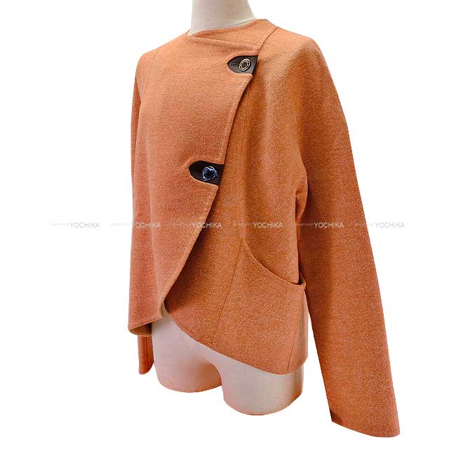 2019SS HERMES Plainly colored jacket Ladies short Jacket coat Double face Sellier Button orange brulee Cashmere/polyamide 38[EXCELLENT][Authentic]