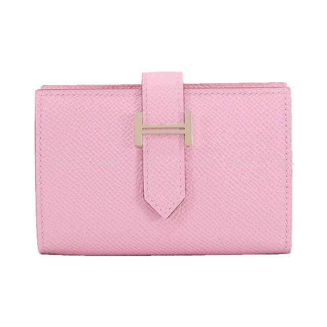 HERMES Bi-fold wallet Bearn Mini Card holder With Coin purse Mauve sylvestre Veau Epsom Silver HW Stamp B[BRAND NEW][Authentic]