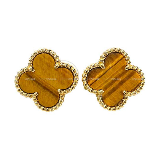 [Pre-loved] Van Cleef & Arpels earrings Vintage Alhambra 18K Yellow Gold/Tiger eye VCARD40500[LIKE NEW][Authentic]