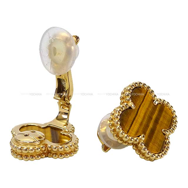 [Pre-loved] Van Cleef & Arpels earrings Vintage Alhambra 18K Yellow Gold/Tiger eye VCARD40500[LIKE NEW][Authentic]