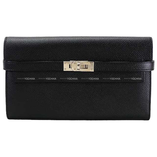 [Pre-loved] HERMES long wallet Kelly Wallet long Classic Noir (Black) Veau Epsom Silver HW Stamp C[USED SA][Authentic]