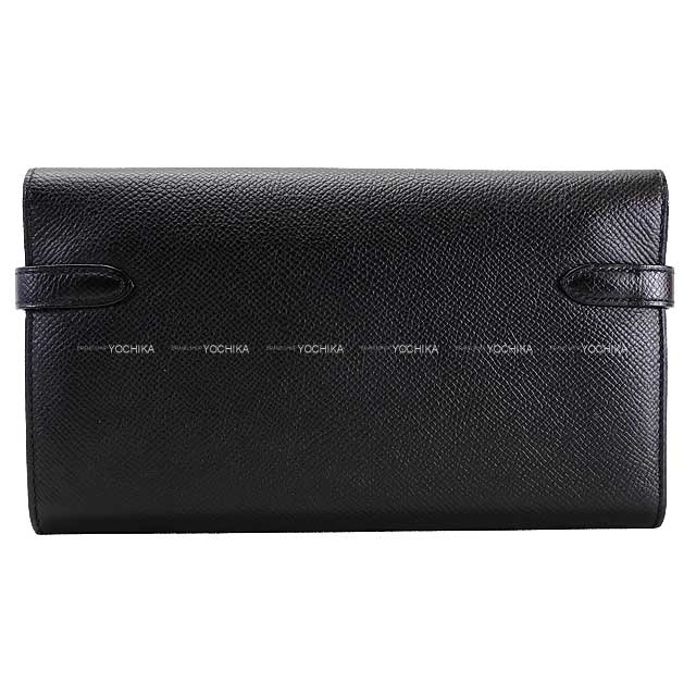 [Pre-loved] HERMES long wallet Kelly Wallet long Classic Noir (Black) Veau Epsom Silver HW Stamp C[USED SA][Authentic]