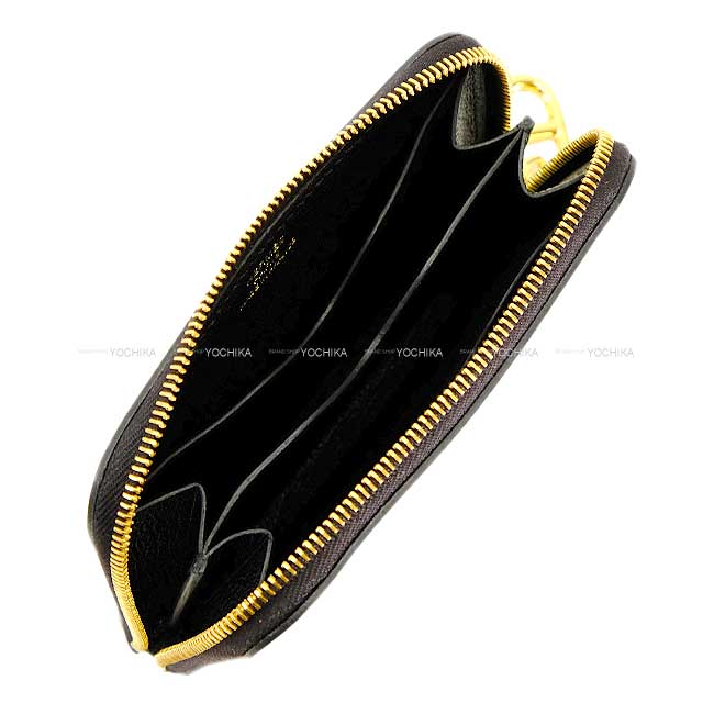 HERMES card holder Zip-Ango Compact Chaine d Angle Noir (Black) Ever Grain Gold HW Stamp W[BRAND NEW][Authentic]