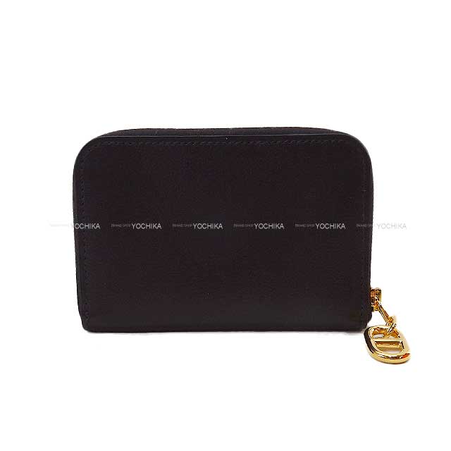 HERMES card holder Zip-Ango Compact Chaine d Angle Noir (Black) Ever Grain Gold HW Stamp W[BRAND NEW][Authentic]